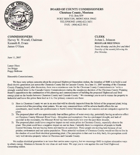 Chouteau County Letter 2